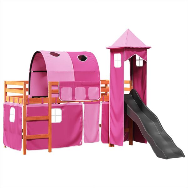 vidaXL Kinderhoogslaper met toren 80x200 cm massief grenenhout roze