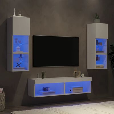 vidaXL 6-delige Tv-wandmeubelset met LED-verlichting bewerkt hout wit