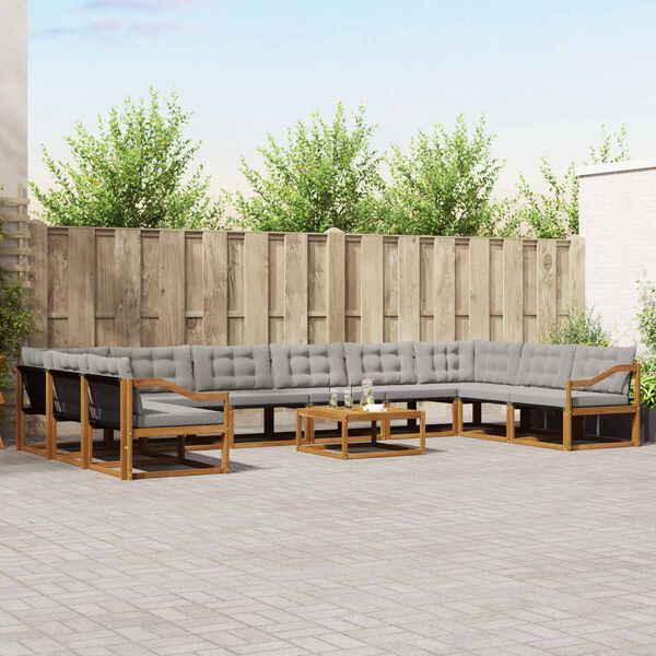 vidaXL Buiten bankenset met kussen 11 pcs Natuurlijk en Lichtgrijs