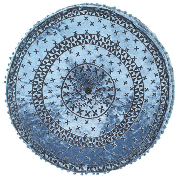 vidaXL Poef met borduursel rond 60x25 cm fluweel blauw