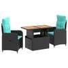 vidaXL Buiten eettafelset 3 st Black and Turquoise 100 x 55 x 73 cm