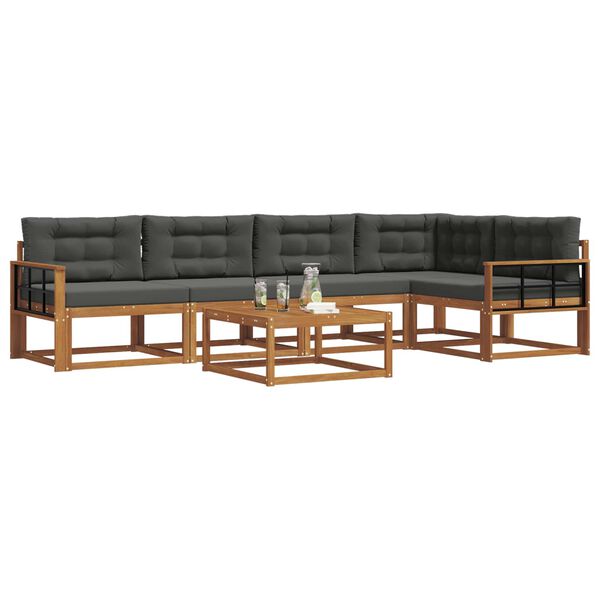 vidaXL Buiten bankenset met kussen 6 pcs Natuurlijk en Antraciet