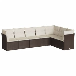 vidaXL 7-delige Loungeset met kussens poly rattan bruin