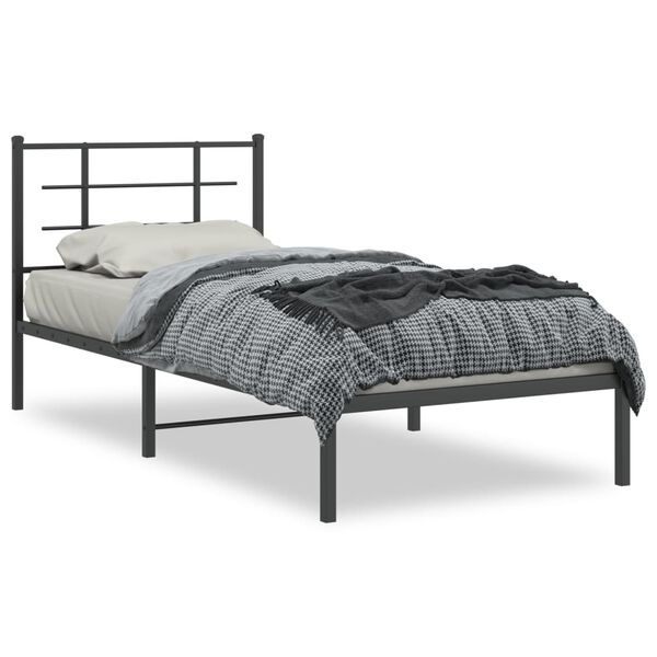 vidaXL Bedframe met hoofdbord metaal zwart 90x190 cm