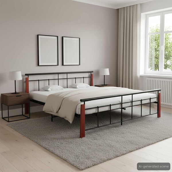vidaXL Bedframe metaal en massief eikenhout 200x200 cm