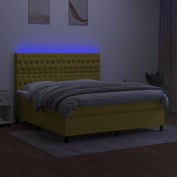 vidaXL Boxspring met matras en LED stof groen 180x200 cm