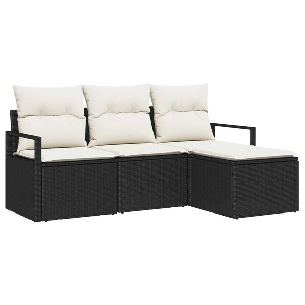 vidaXL Bankstel met kussen 4 pcs Zwart poly rattan