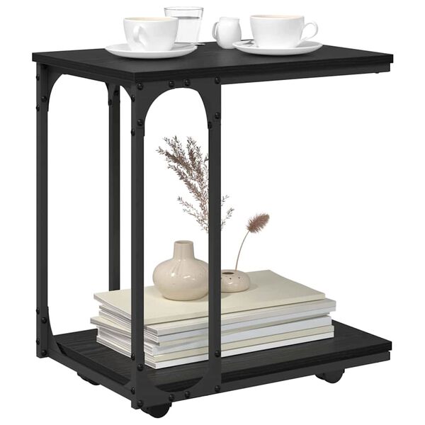 vidaXL Bijzettafel met wiel Zwart Eiken 50 x 35 x 55.5 cm Bewerkt hout