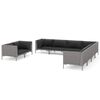 vidaXL 9-delige Loungeset met kussens poly rattan donkergrijs