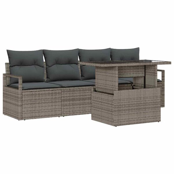 vidaXL Tuin Sofa Set met opslag met kussen 5 pcs Grijs poly rattan