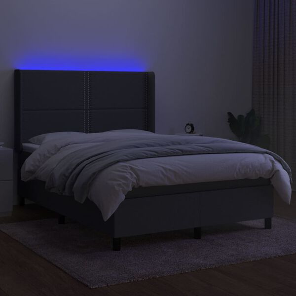 vidaXL Boxspring met matras en LED stof donkergrijs 140x200 cm