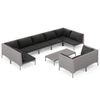 vidaXL 10-delige Loungeset met kussens poly rattan donkergrijs