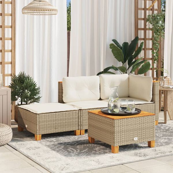 vidaXL Tuinkruk met kussen 63,5x56x32 cm poly rattan beige