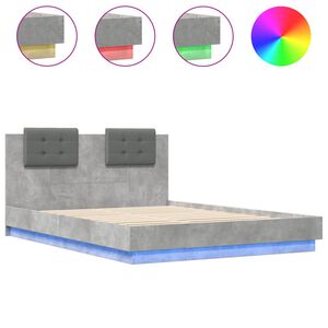 vidaXL Bedframe met hoofdbord en LED-verlichting betongrijs 120x200 cm