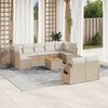 vidaXL 10-delige Loungeset met kussens poly rattan beige