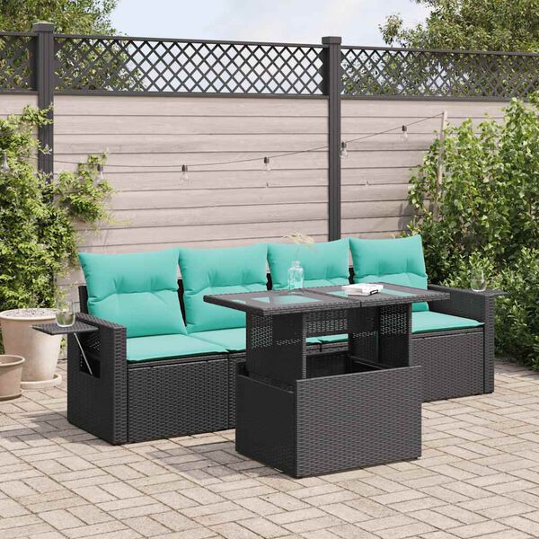 vidaXL 5-delige Loungeset met kussens poly rattan acacia zwart