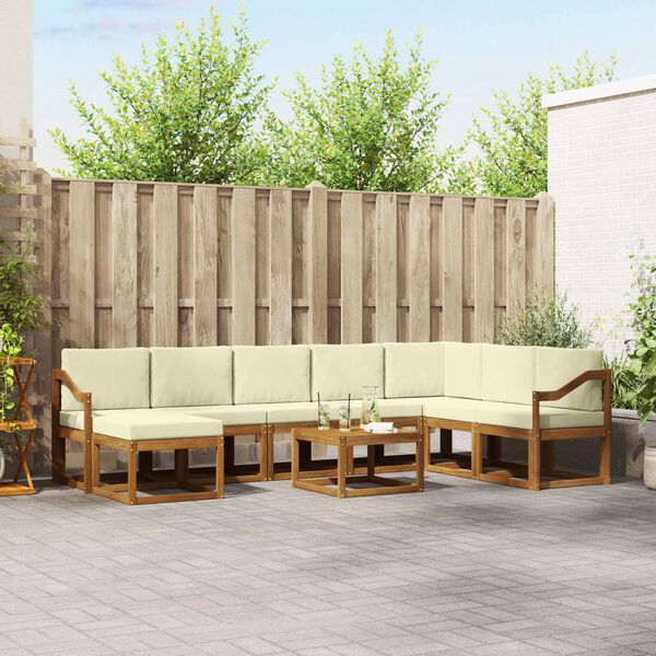 vidaXL Buiten bankenset met kussen 9 pcs Natuurlijk en Cr&egrave;me