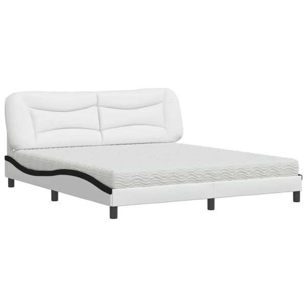 vidaXL Bed met matras "Hvar" kunstleer wit en zwart 180x200 cm
