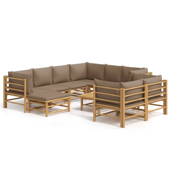 vidaXL 10-delige Loungeset met kussens bamboe taupe