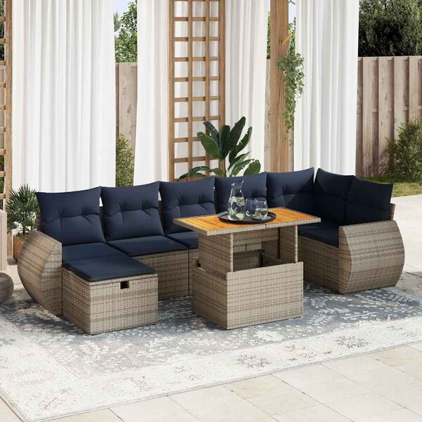 vidaXL 8-delige Loungeset met kussens poly rattan acacia grijs