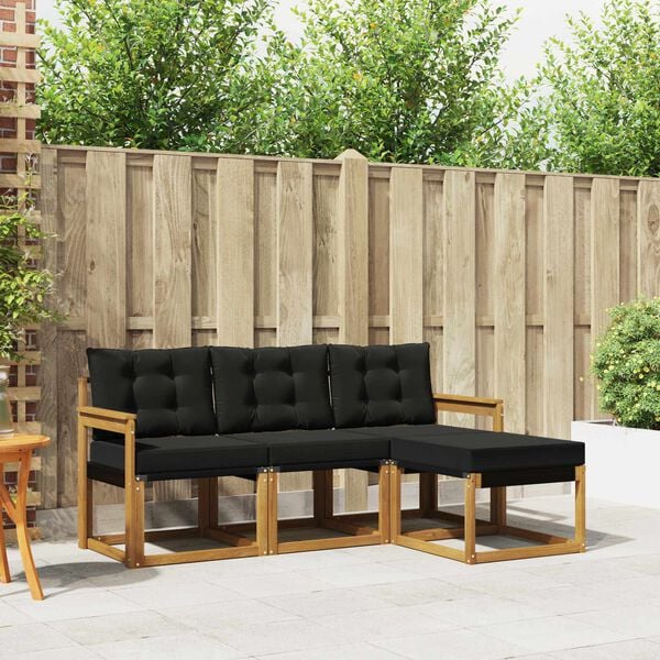 vidaXL Buiten bankenset met kussen 4 pcs Natuurlijk en Zwart