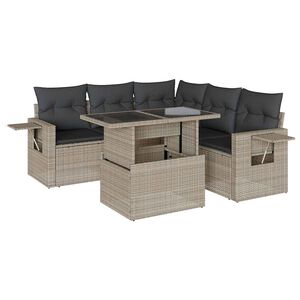 vidaXL 6-delige Loungeset met kussens poly rattan lichtgrijs