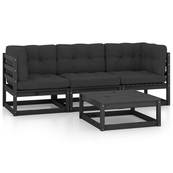vidaXL 4-delige Loungeset met kussens massief grenenhout