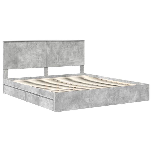 vidaXL Opslag bed met hoofdeinde Beton Grijs 180 x 200 cm Bewerkt hout
