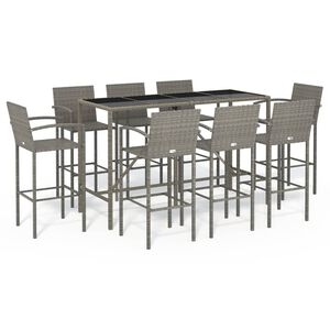 vidaXL 9-delige Tuinbarset poly rattan grijs