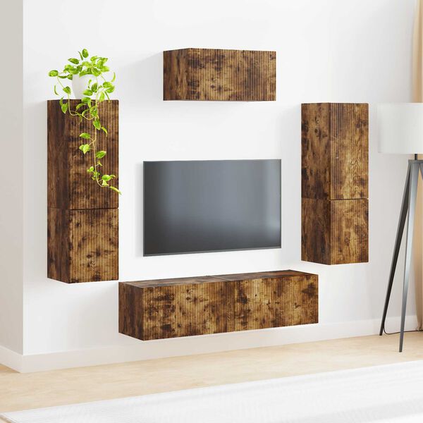 vidaXL Tv-meubelset Wandgemonteerd 4 pcs Gerookt eiken Bewerkt hout