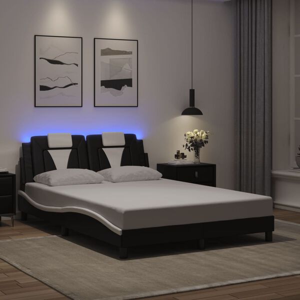 vidaXL Bedframe "Viana" met LED zonder matras zwart en wit 140x190 cm