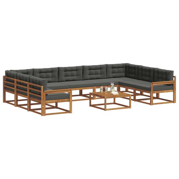 vidaXL Buiten bankenset met kussen 10 pcs Natuurlijk en Antraciet