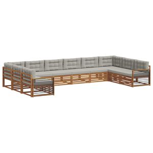 vidaXL Sofa-Sets 10 pcs Natuurlijk en Lichtgrijs Massief Acaciahout