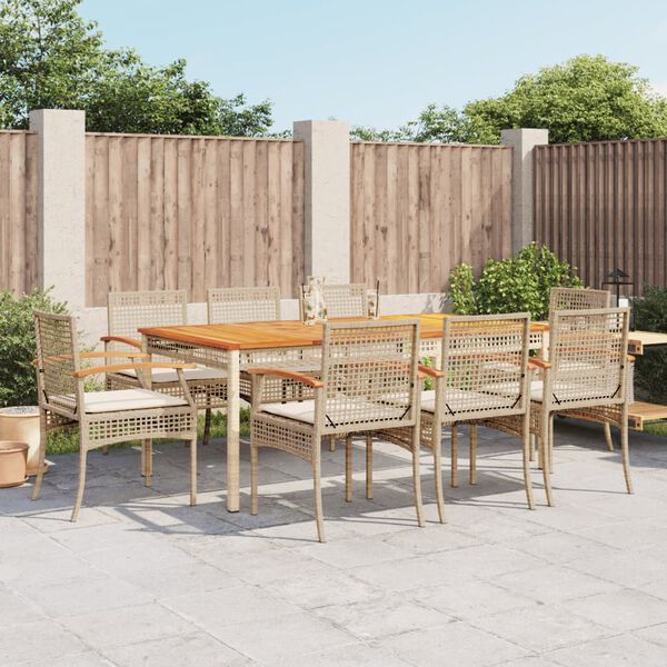vidaXL 9-delige Tuinset met kussens poly rattan beige