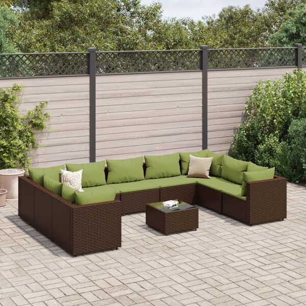 vidaXL 10-delige Loungeset met kussens poly rattan bruin