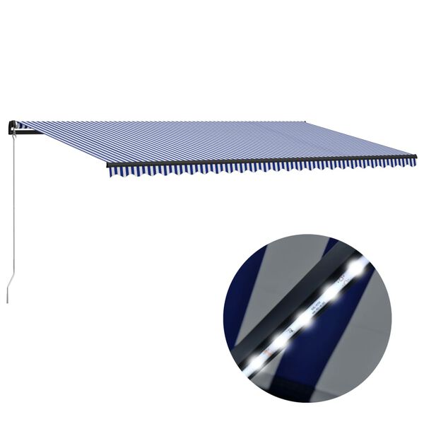 vidaXL Luifel handmatig uittrekbaar met LED 600x300 cm blauw en wit
