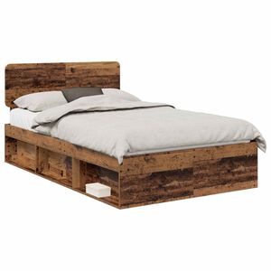 vidaXL Bedframe met hoofdeinde Oudhout 135 x 190 cm Massief grenenhout