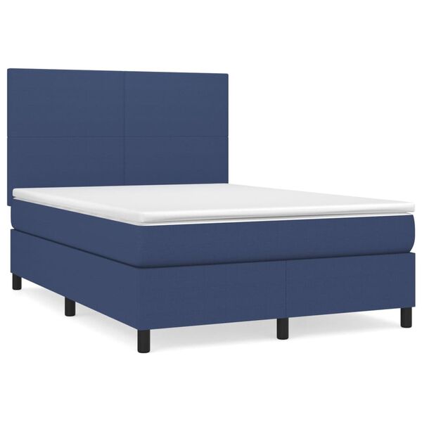 vidaXL Boxspring met matras stof blauw 140x200 cm