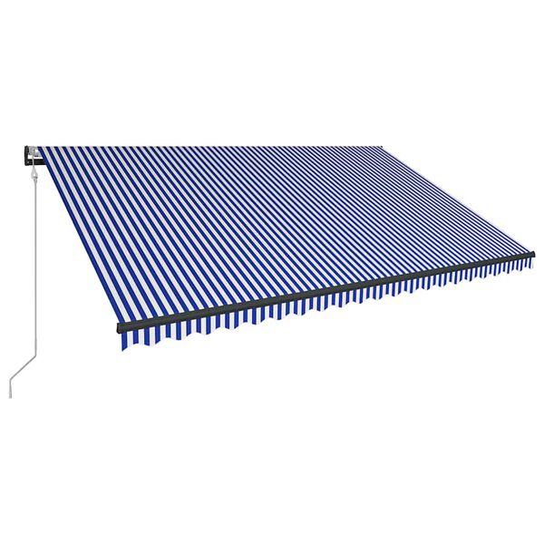 vidaXL Luifel met windsensor en LED 500x300 cm blauw en wit