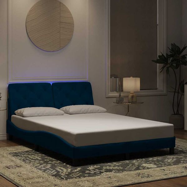 vidaXL Bedframe met LED zonder matras fluweel blauw 120x200 cm