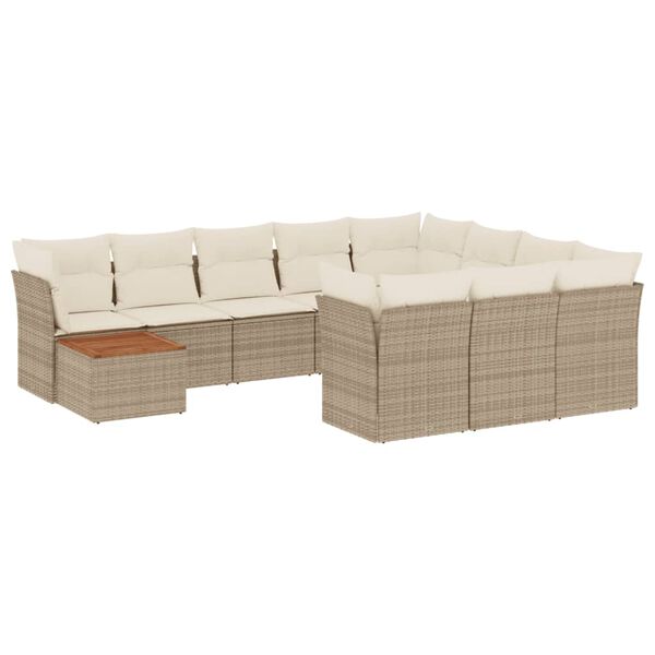 vidaXL 11-delige Tuinset met kussens poly rattan beige