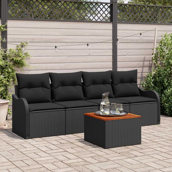 vidaXL Tuinbankenset met kussen 5 pcs Zwart poly rattan