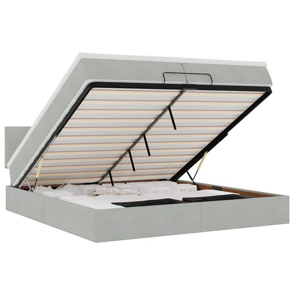 vidaXL Ottoman bed met matrassen en LED's 200x200cm fluweel lichtgrijs