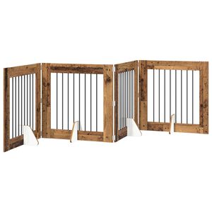 vidaXL Opvouwbaar hondenhek met standaards 4 st Oud hout 321 cm
