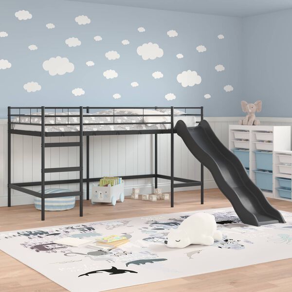 vidaXL Kinder loft bedframe met glijbaan Zwart en Anthraciet