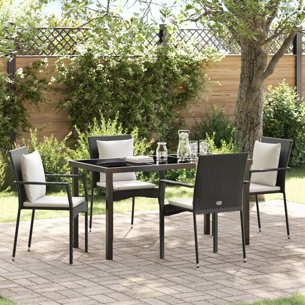 vidaXL Tuin eettafelset met kussen 5 pcs Zwart poly rattan