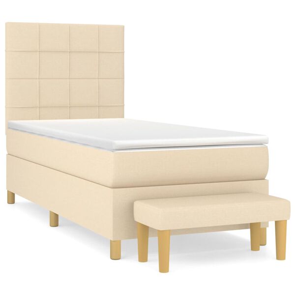 vidaXL Boxspring met matras stof cr&egrave;mekleurig 90x200 cm