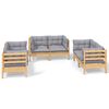 vidaXL 6-delige Loungeset met grijze kussens grenenhout