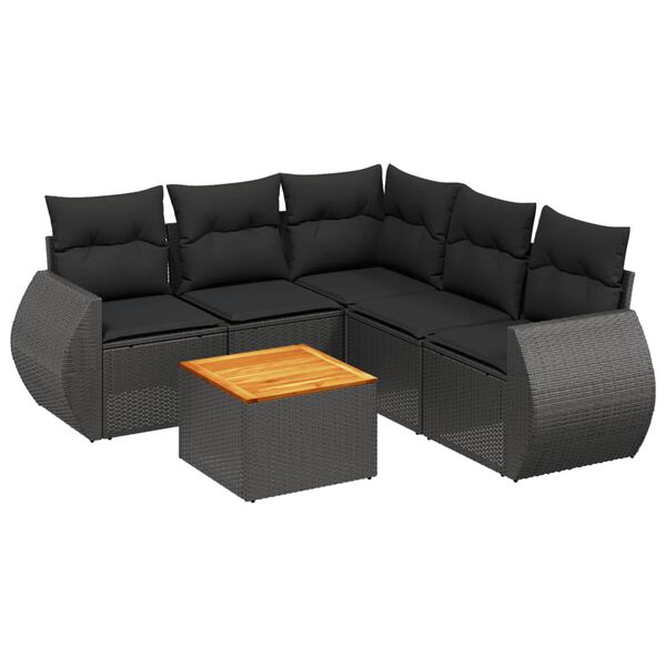 vidaXL 6-delige Loungeset met kussens poly rattan zwart