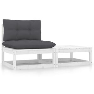 vidaXL 2-delige Loungeset met kussens massief grenenhout wit